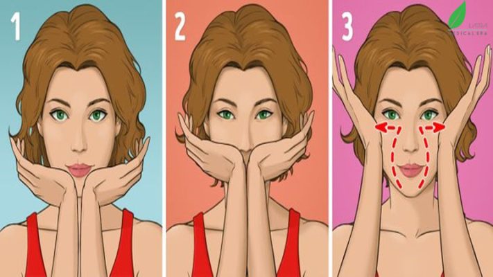 Chuyển động massage từ cổ lên má và sang mang tai