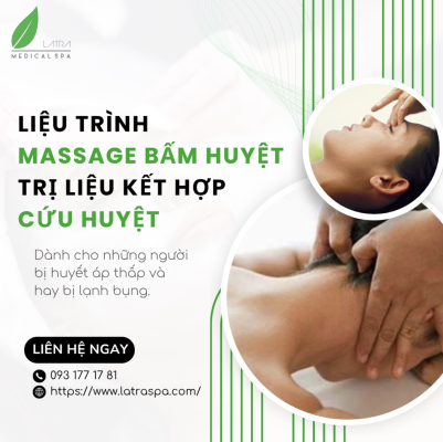 Liệu trình massage bấm huyệt kết hợp cứu huyệt tại Lá Trà Medical Spa dành cho người bị huyết áp thấp, lạnh bụng